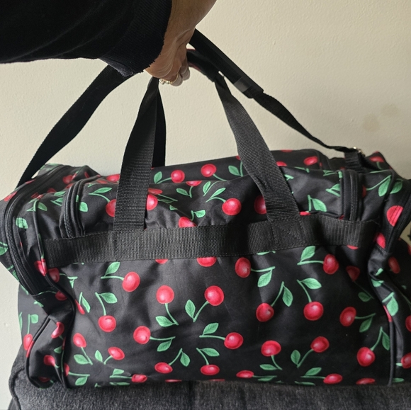 Cherry Burst Print Duffel Bag - Black and Red - Picture 3 of 12